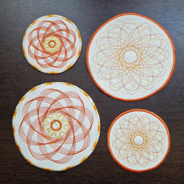 ITH Stickdatei Untersetzer und Glasabdeckung Spiro